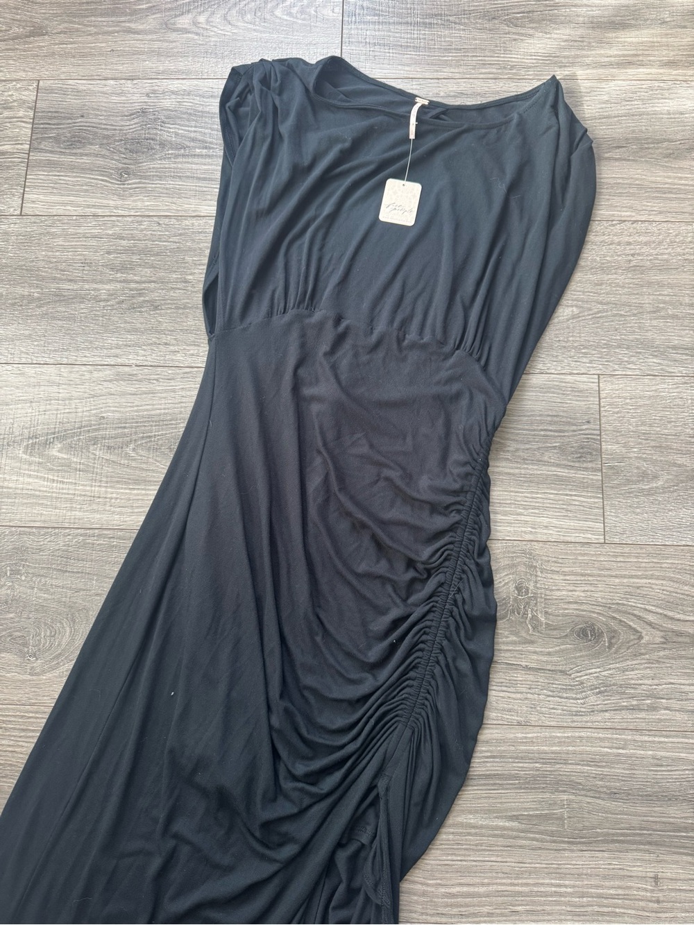 Free People One-Shoulder Black Ruched Maxi Dress